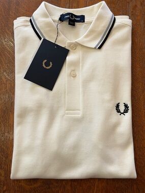Fred Perry Cream Polo with Navy Twin Tipping